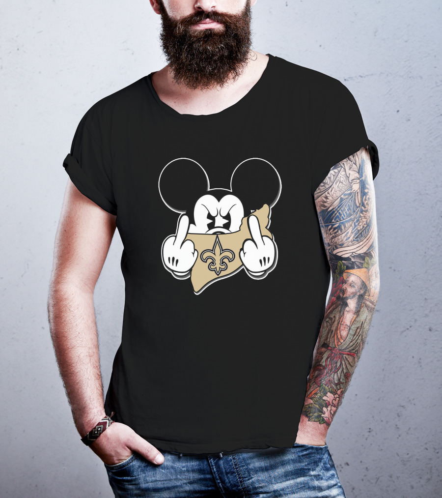Mickey Mouse New Orleans Saints Fleur-De-Lis Gesture T-Shirt