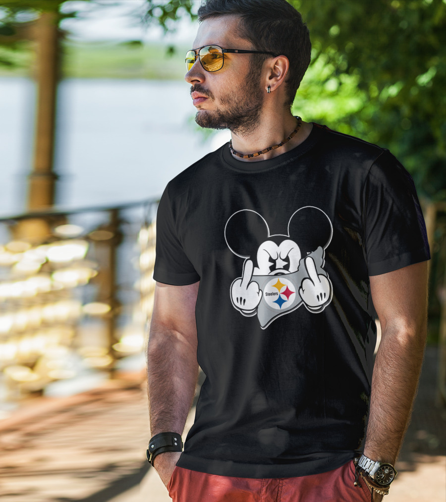 Mickey Mouse Steelers Logo Gesture T-Shirt