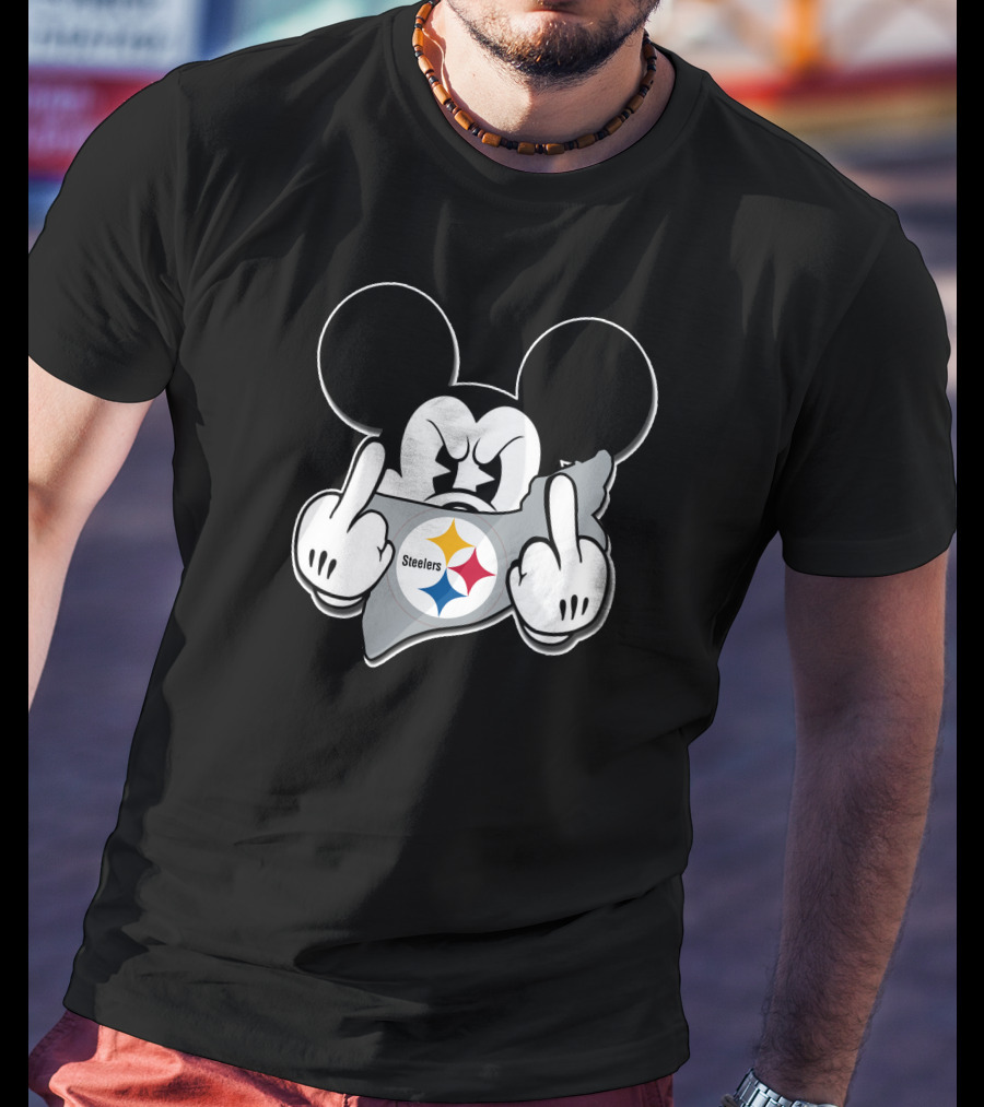 Mickey Mouse Steelers Logo Gesture T-Shirt