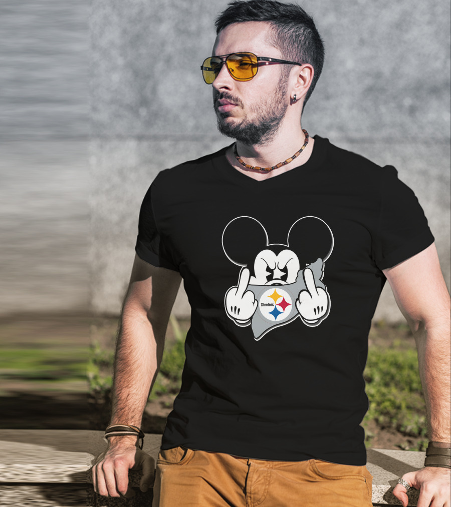 Mickey Mouse Steelers Logo Gesture T-Shirt