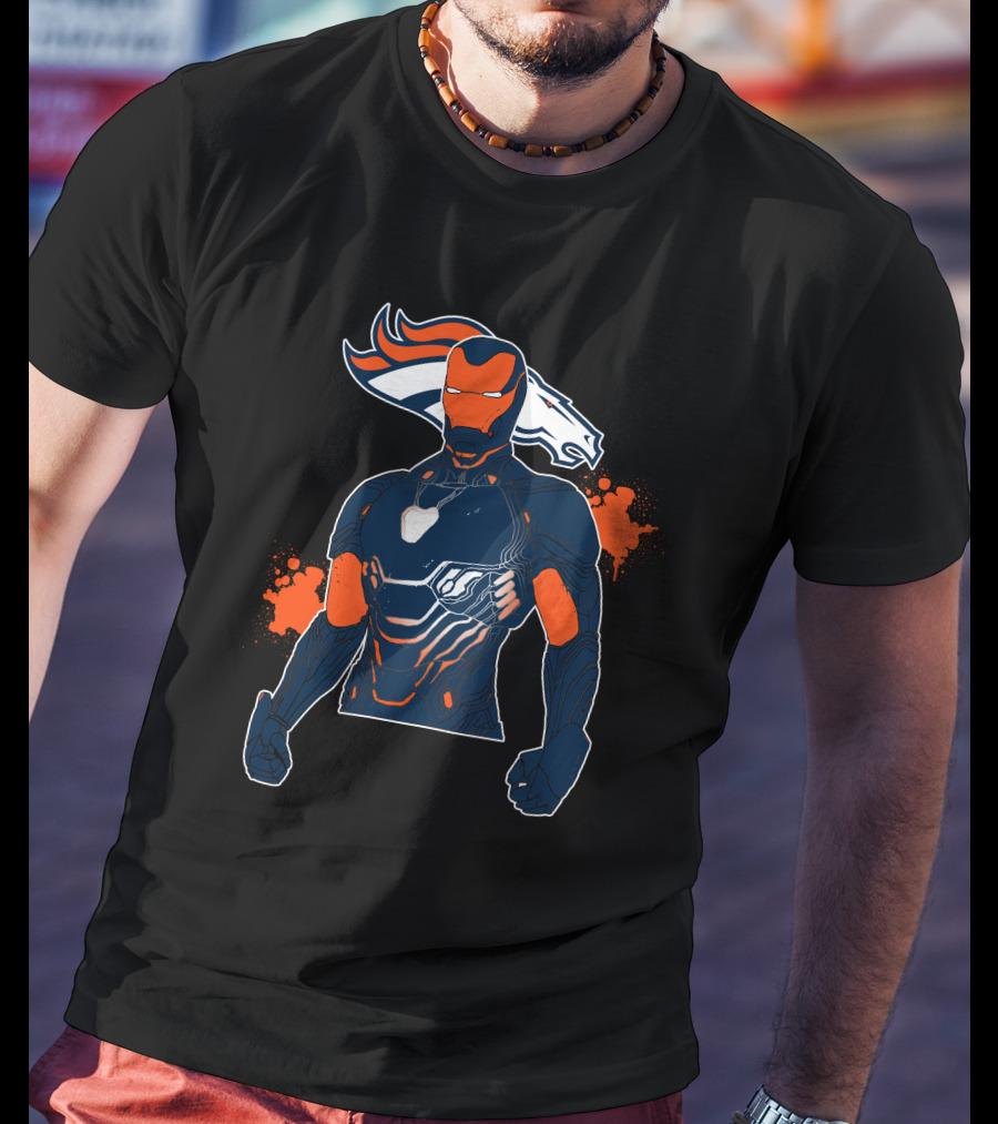 Iron Man Denver Broncos Crossover Marvel Nfl Fan T-Shirt