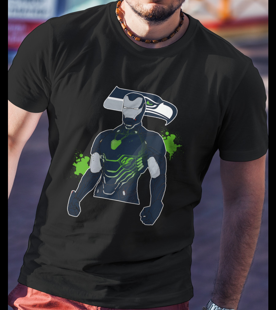 Iron Man Seattle Seahawks Fusion Football Hero Iconic Crossover T-Shirt