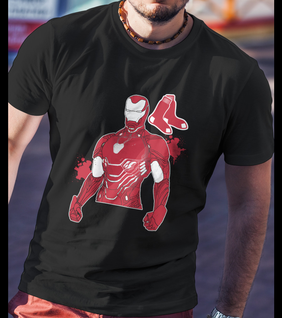 Iron Man Boston Red Sox Crossover Iconic Marvel Mlb Fusion T-Shirt