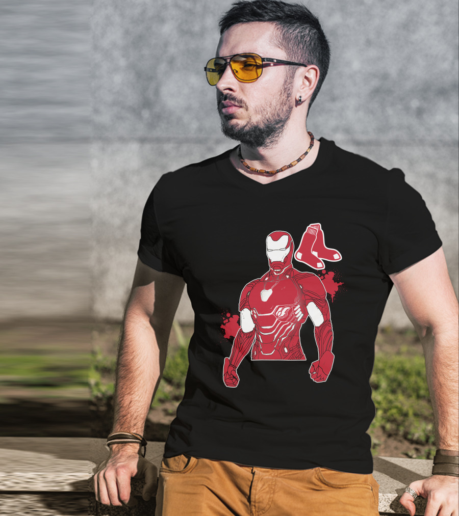 Iron Man Boston Red Sox Crossover Iconic Marvel Mlb Fusion T-Shirt