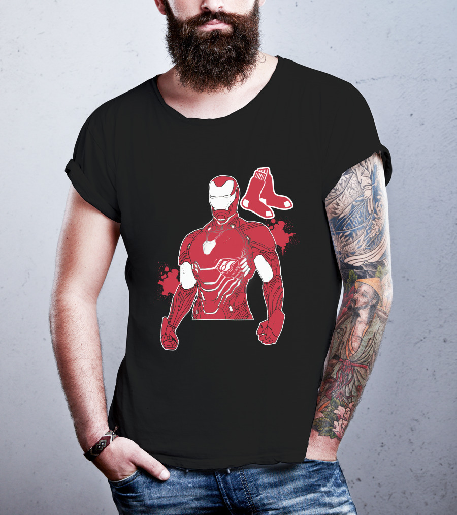 Iron Man Boston Red Sox Crossover Iconic Marvel Mlb Fusion T-Shirt