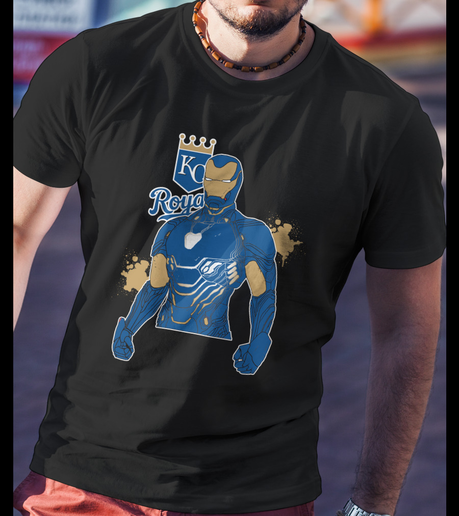 Iron Man Kc Royals Fusion With Blue Armor And Crown T-Shirt