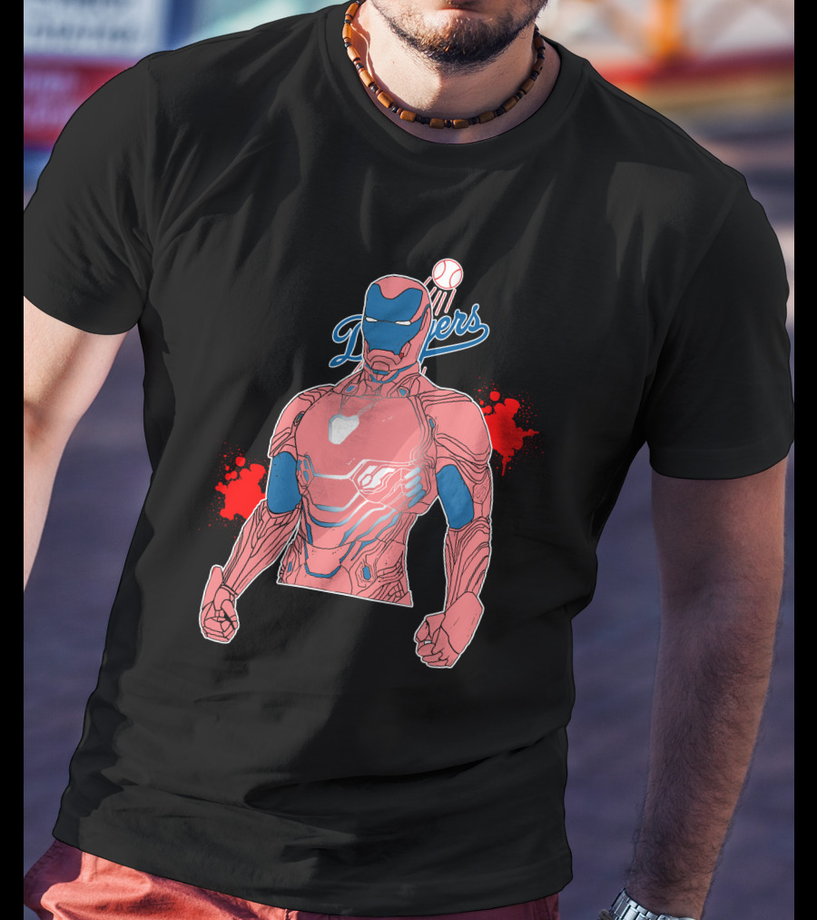Iron Man Dodgers Baseball Fusion Heroic Crossover T-Shirt