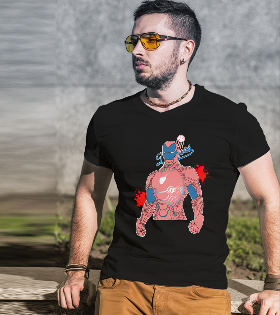 Iron Man Dodgers Baseball Fusion Heroic Crossover T-Shirt