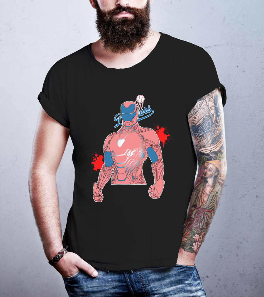 Iron Man Dodgers Baseball Fusion Heroic Crossover T-Shirt