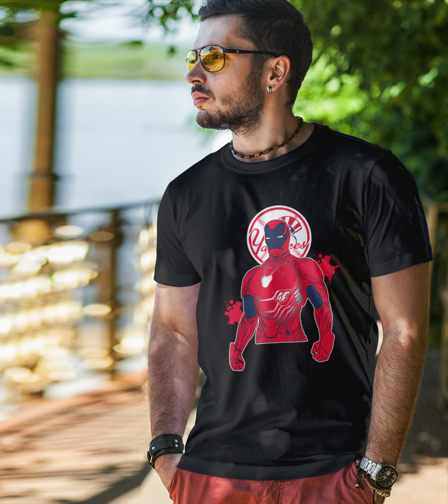 Iron Man New York Yankees Crossover Marvel Avengers Yankees Baseball Theme T-Shirt