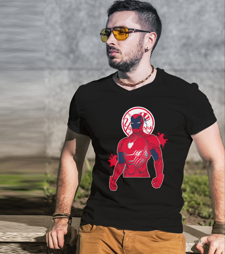 Iron Man New York Yankees Crossover Marvel Avengers Yankees Baseball Theme T-Shirt
