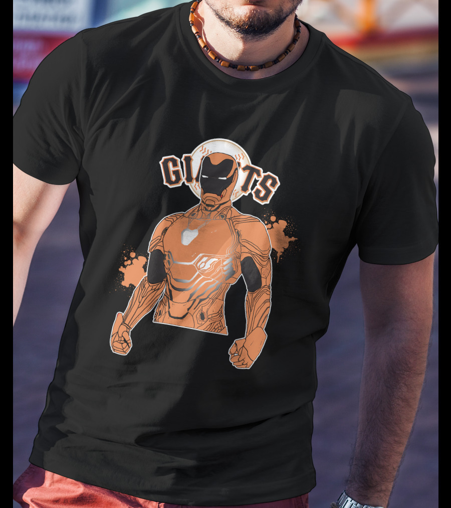 Iron Man Giants Mashup San Francisco Giants Orange And Black Superhero Crossover T-Shirt