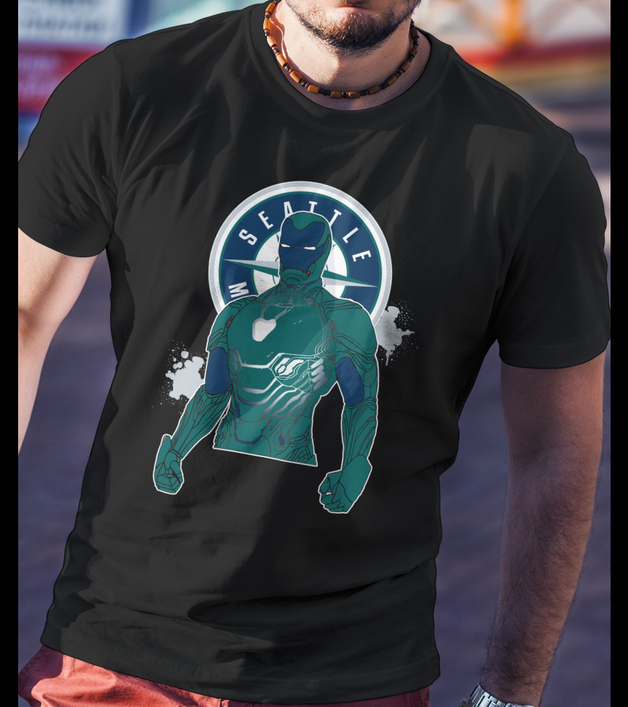Iron Man Seattle Mariners Collaboration Marvel Crossover T-Shirt