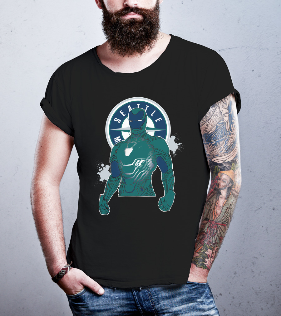 Iron Man Seattle Mariners Collaboration Marvel Crossover T-Shirt