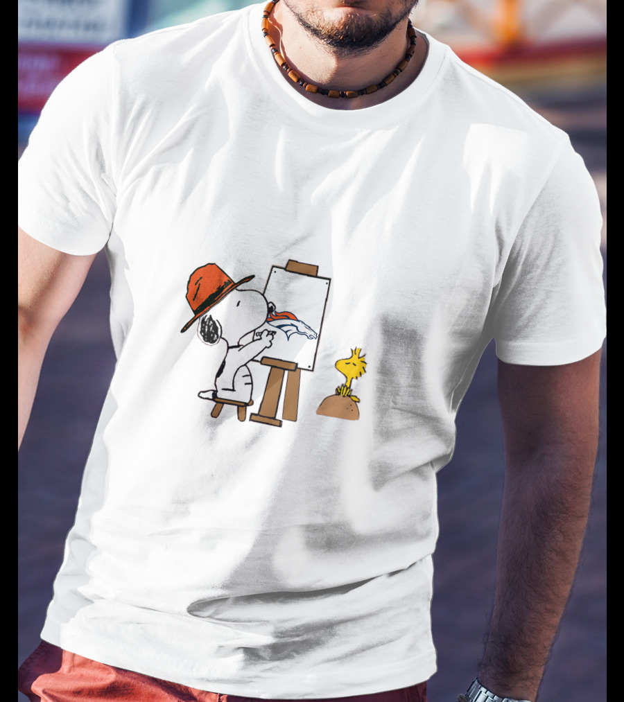 Broncos Snoopy Painting Nfl Team Logo With Woodstock T-Shirt