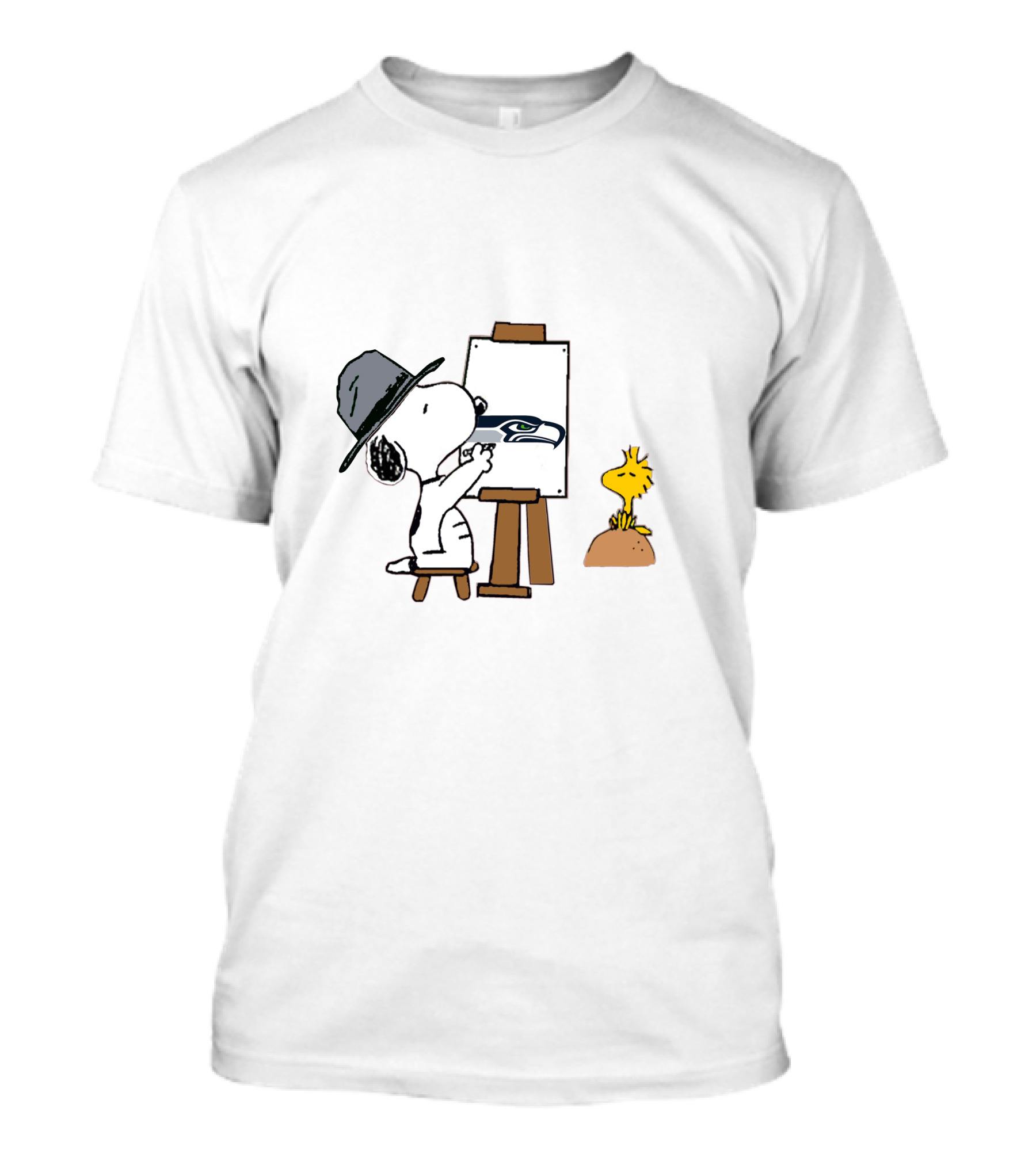 Snoopy Painting Seahawks Logo With Woodstock T-Shirt