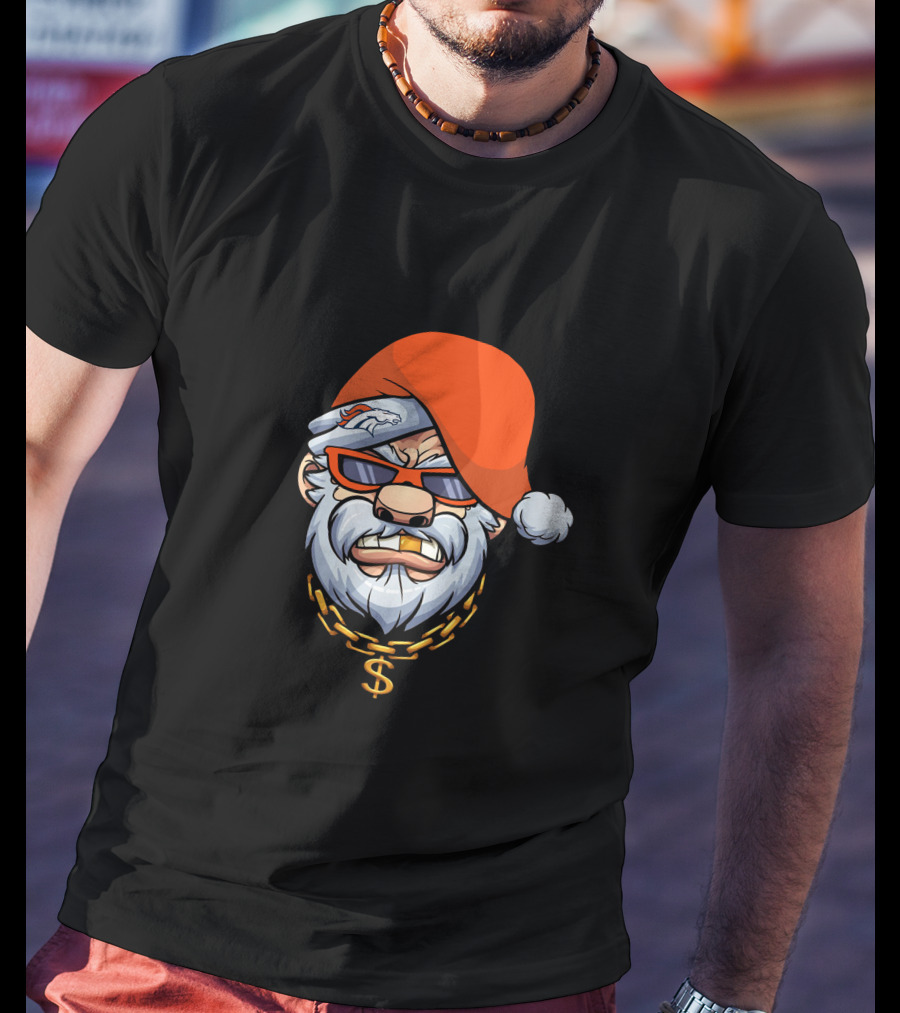 Broncos Gangster Santa With Orange Hat And Chain T-Shirt