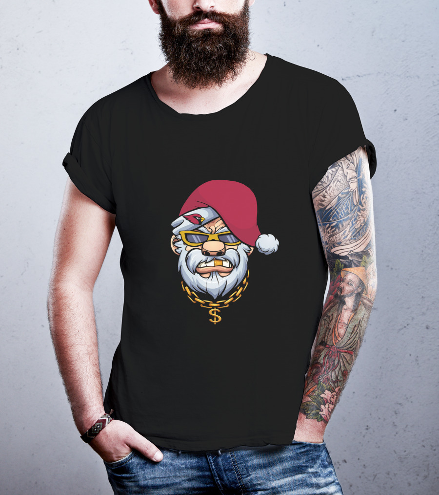 Cardinals Santa Gangster Christmas Gold Chain Sunglasses T-Shirt