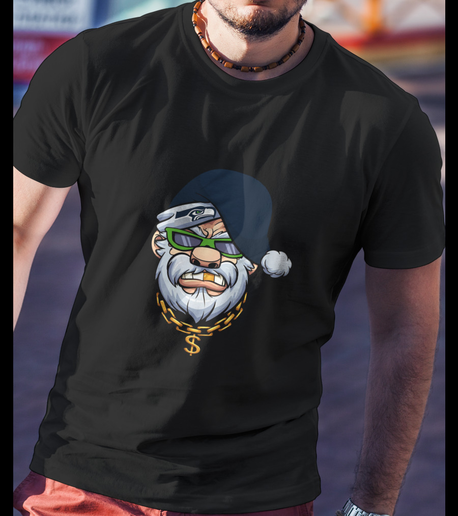Seahawks Gangster Santa With Chain And Shades T-Shirt