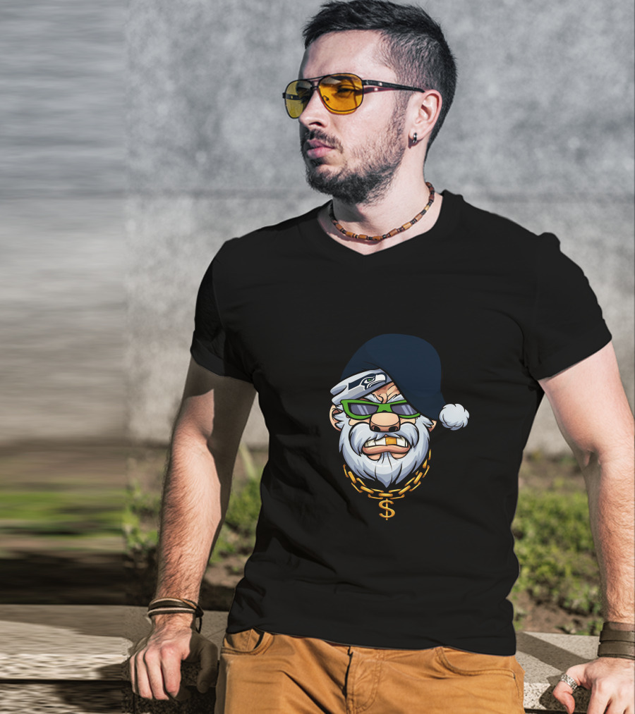 Seahawks Gangster Santa With Chain And Shades T-Shirt