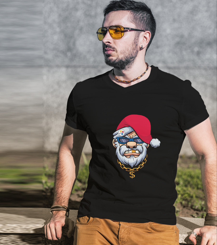 Steelers Gangster Santa Claus With Sunglasses And Gold Chain T-Shirt
