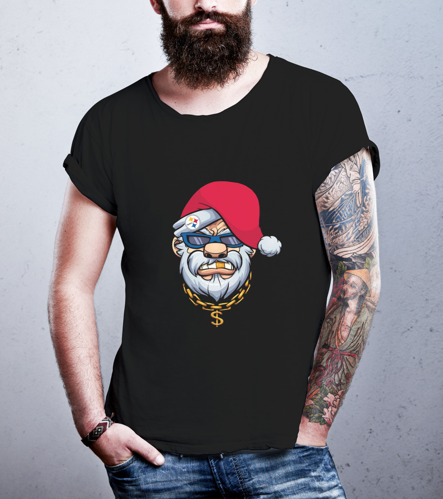 Steelers Gangster Santa Claus With Sunglasses And Gold Chain T-Shirt