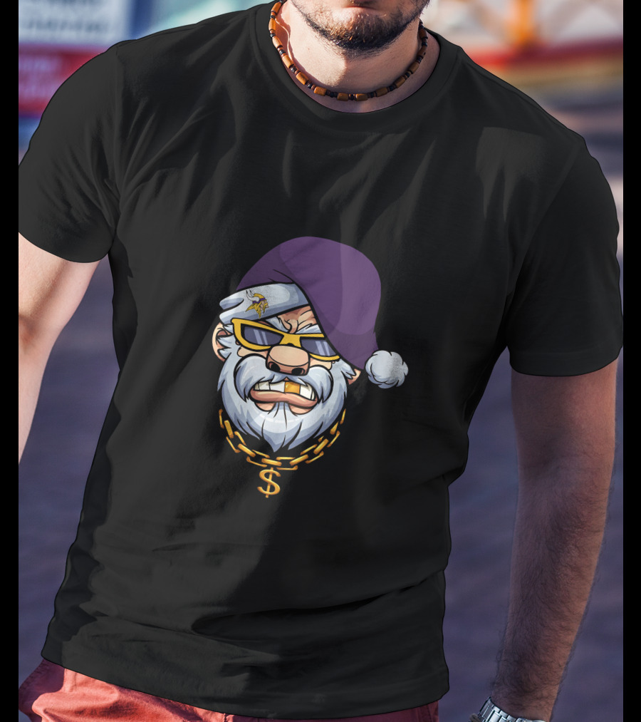 Vikings Gangster Santa With Purple Hat And Gold Chain T-Shirt