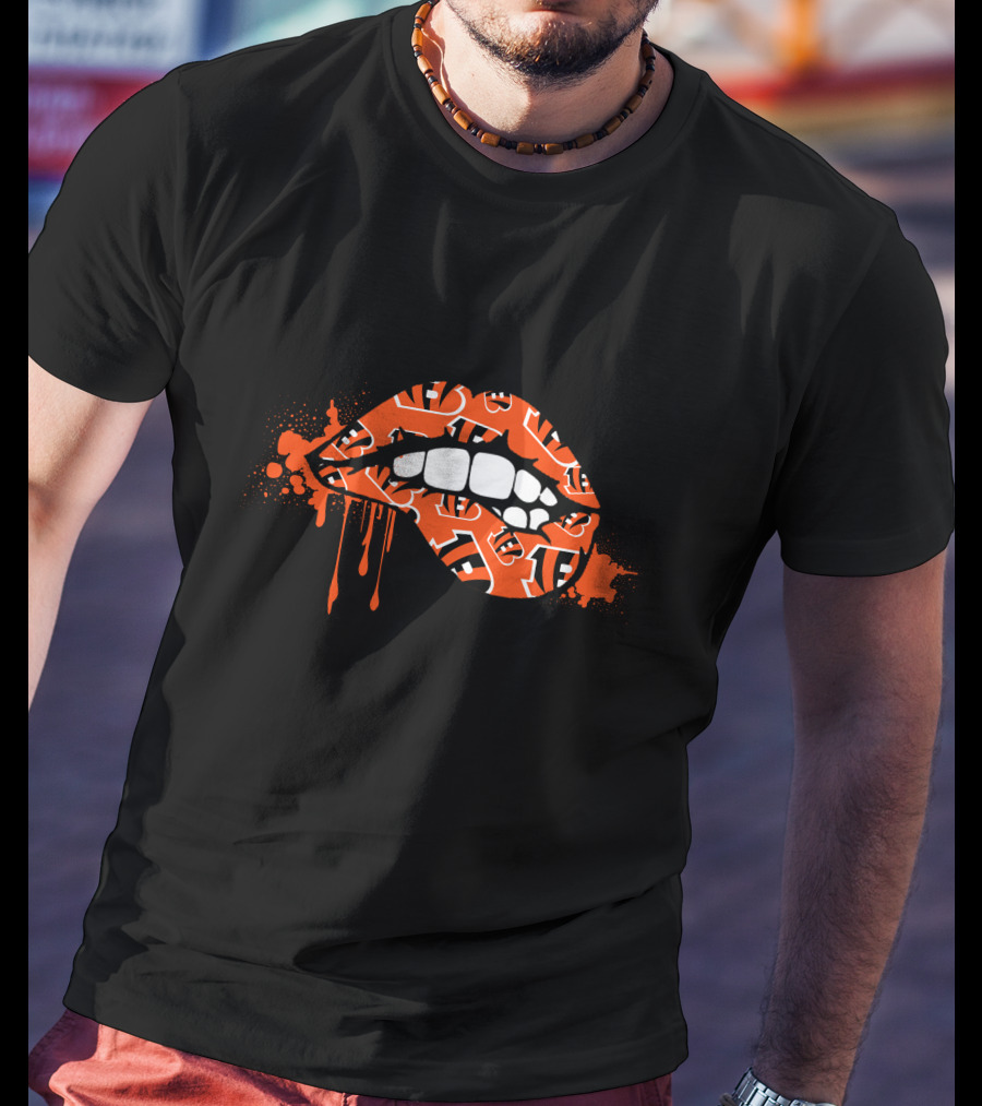 Dripping Lips Cincinnati Bengals Iconic Orange Pattern Bite T-Shirt