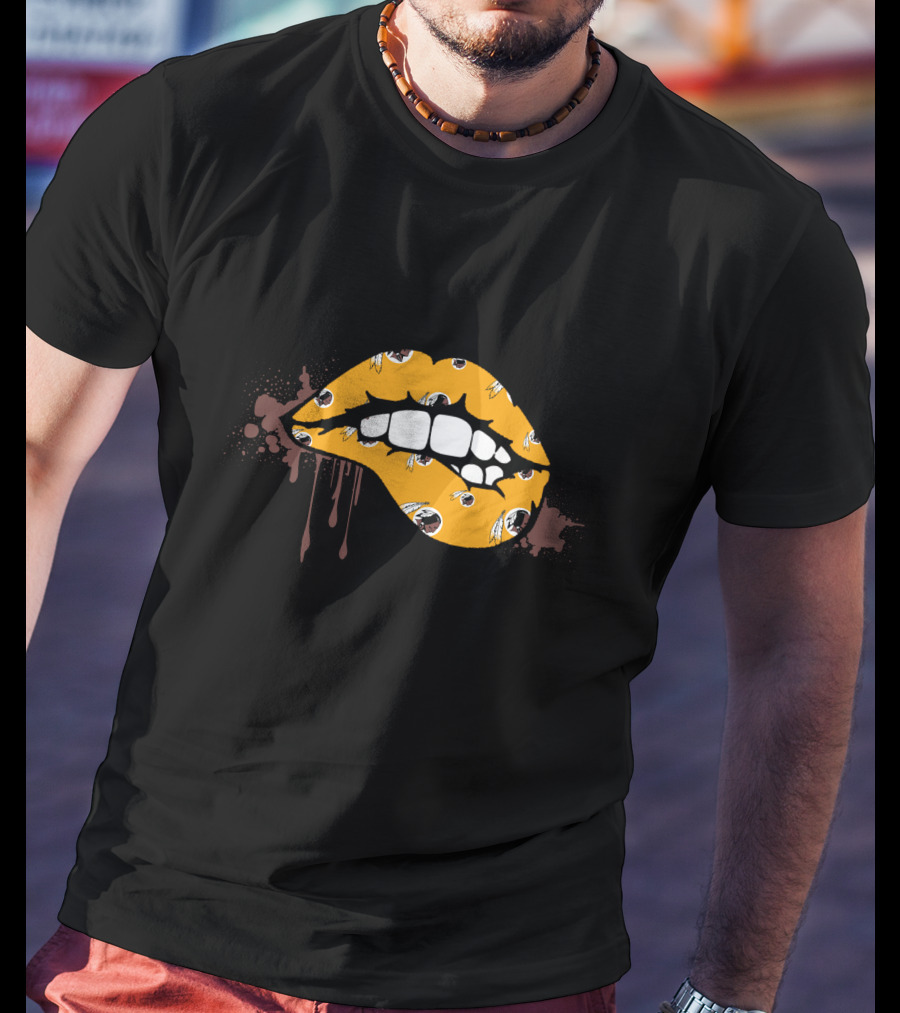 Dripping Lips Patterned With Iconic Redskins Logos T-Shirt