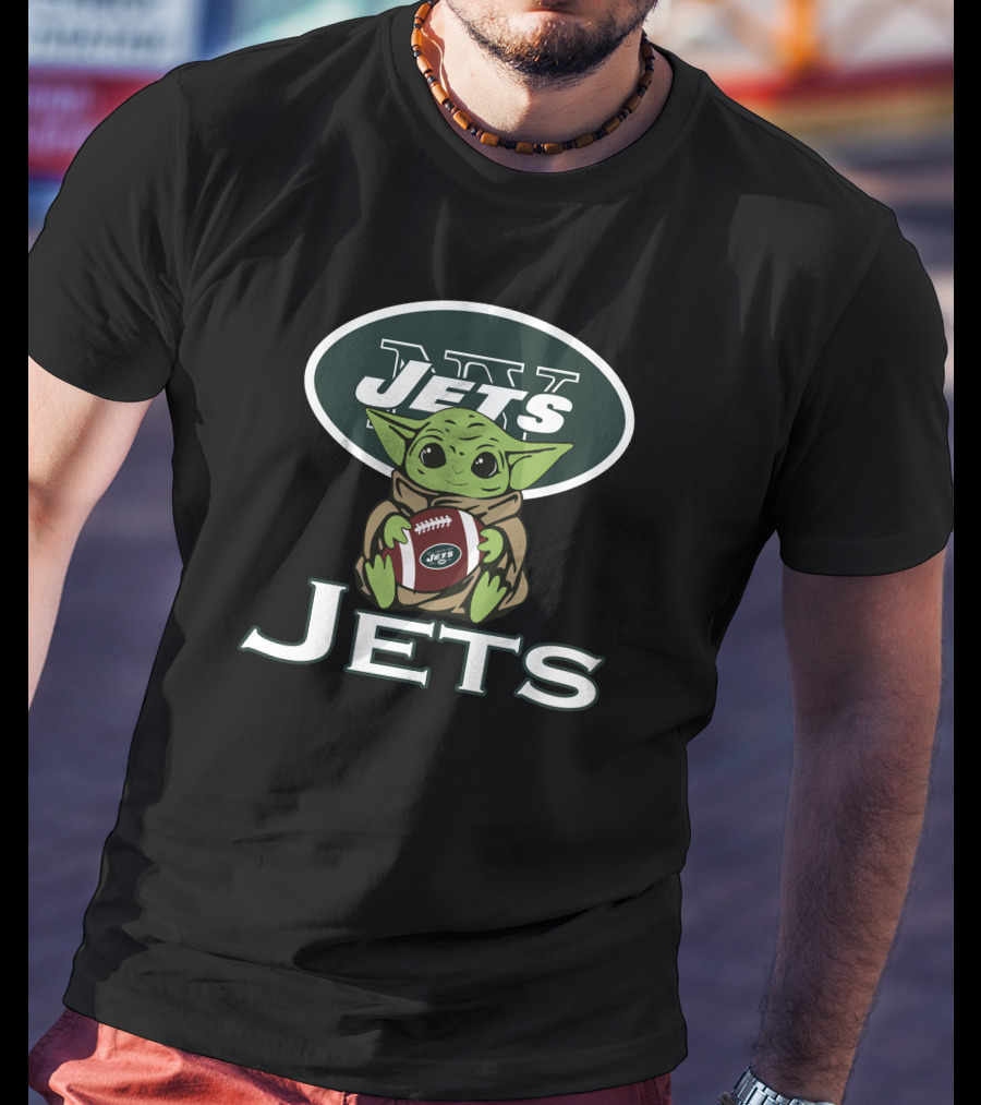 Jets Baby Yoda Star Wars Holding Football T-Shirt