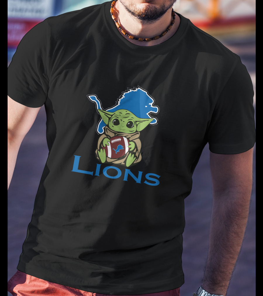 Lions Baby Yoda Football Star Wars Fan T-Shirt