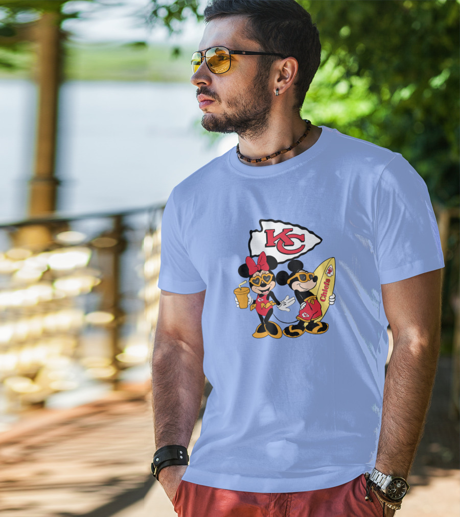 Chiefs Mickey And Minnie Vacation Kc Football Surfboard Fun T-Shirt