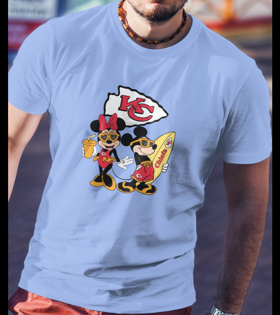 Chiefs Mickey And Minnie Vacation Kc Football Surfboard Fun T-Shirt