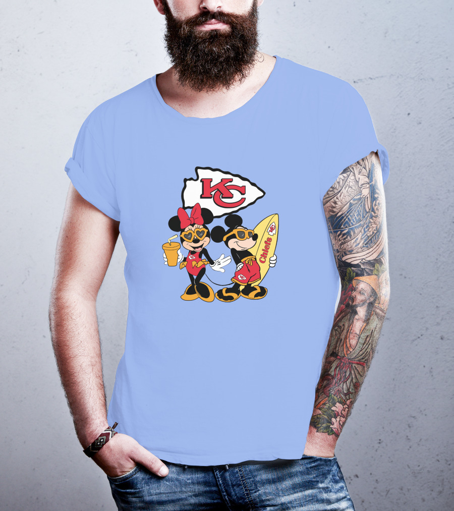 Chiefs Mickey And Minnie Vacation Kc Football Surfboard Fun T-Shirt