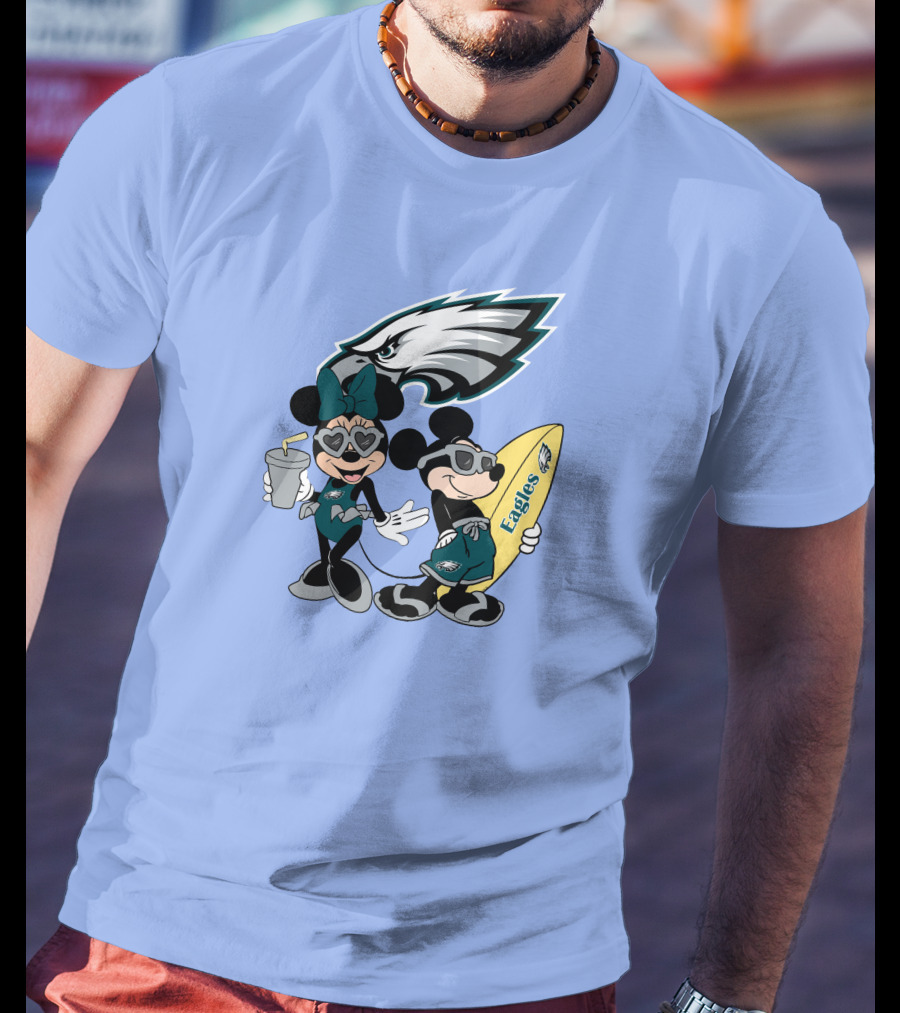 Eagles Mickey And Minnie Vacation With Surfboard And Cold Drink T-Shirt