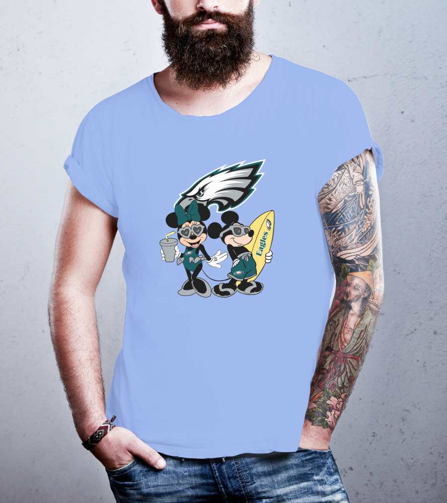 Eagles Mickey And Minnie Vacation With Surfboard And Cold Drink T-Shirt