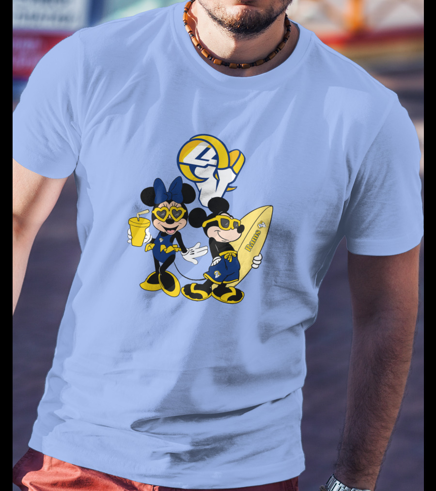 Rams Mickey Happy Vacation Football Surf Adventure T-Shirt