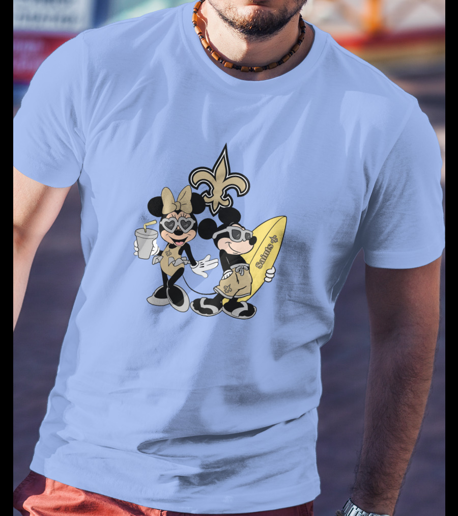 Saints Mickey Happy Vacation Fleur-De-Lis Surfboard T-Shirt