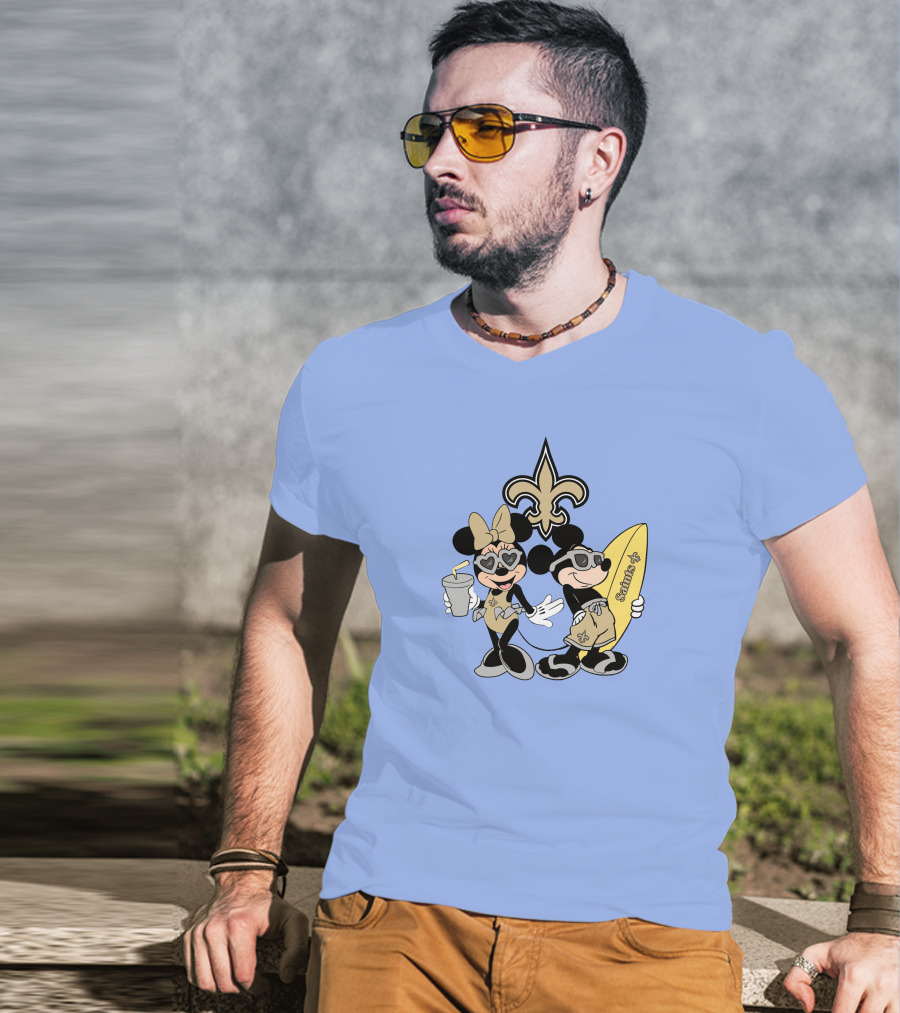 Saints Mickey Happy Vacation Fleur-De-Lis Surfboard T-Shirt