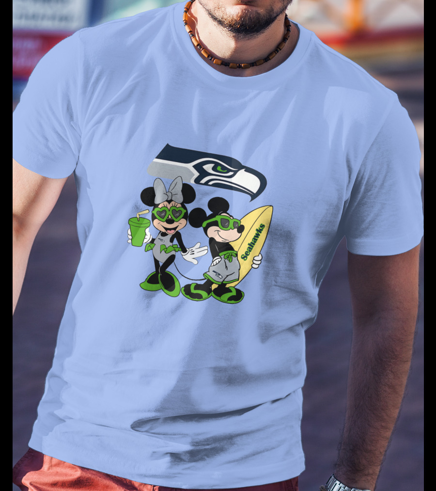 Seahawks Mickey And Minnie Happy Vacation Surfing Adventure T-Shirt