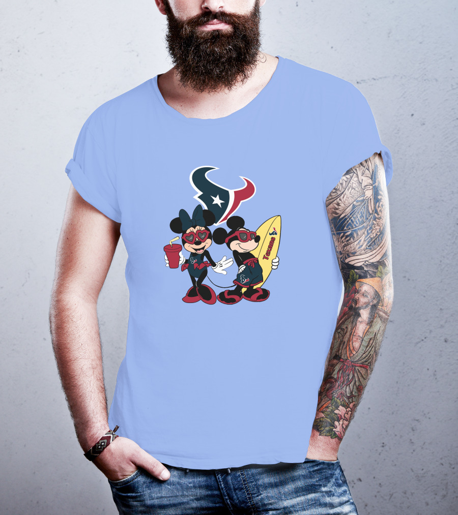 Texans Mickey And Minnie Happy Vacation Surfboard And Drink T-Shirt