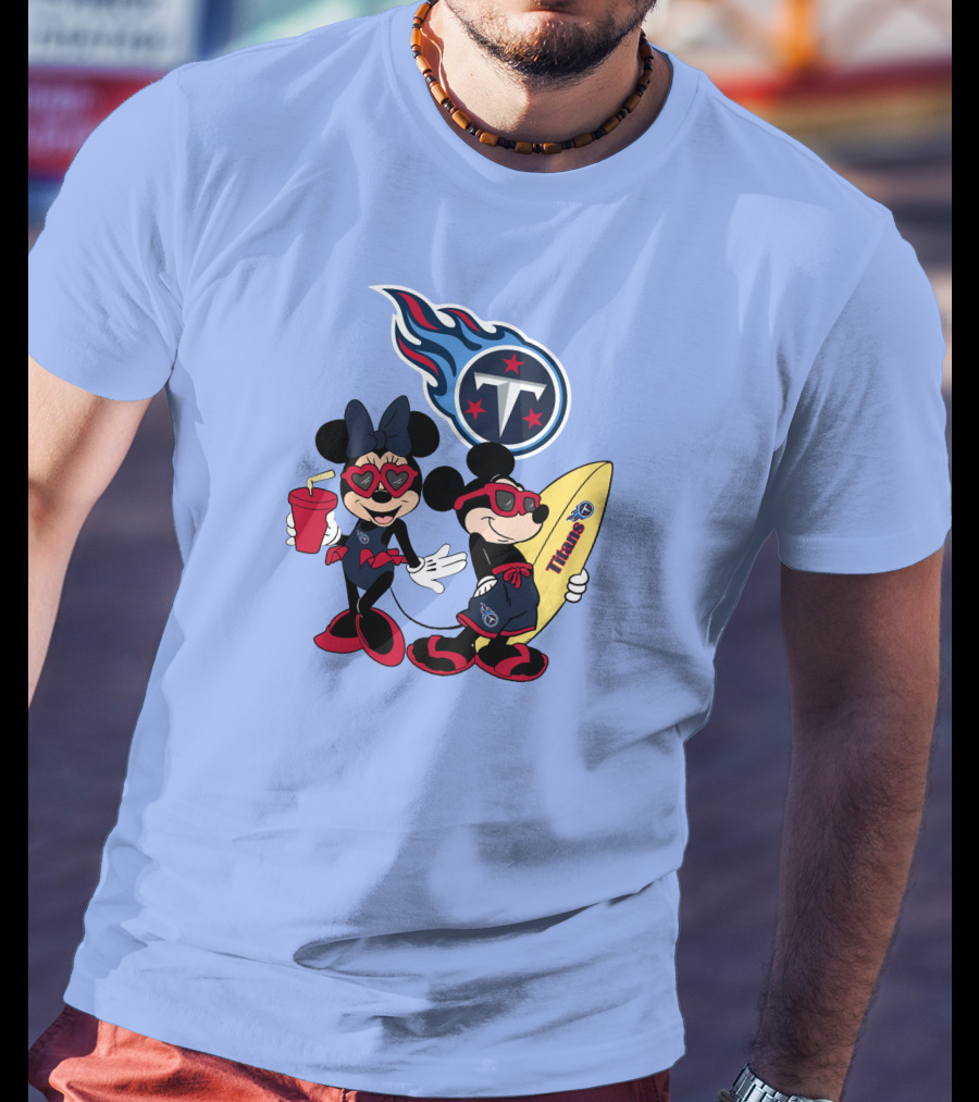 Titans Mickey Minnie Vacation With Tennessee Surfboard And Soda T-Shirt