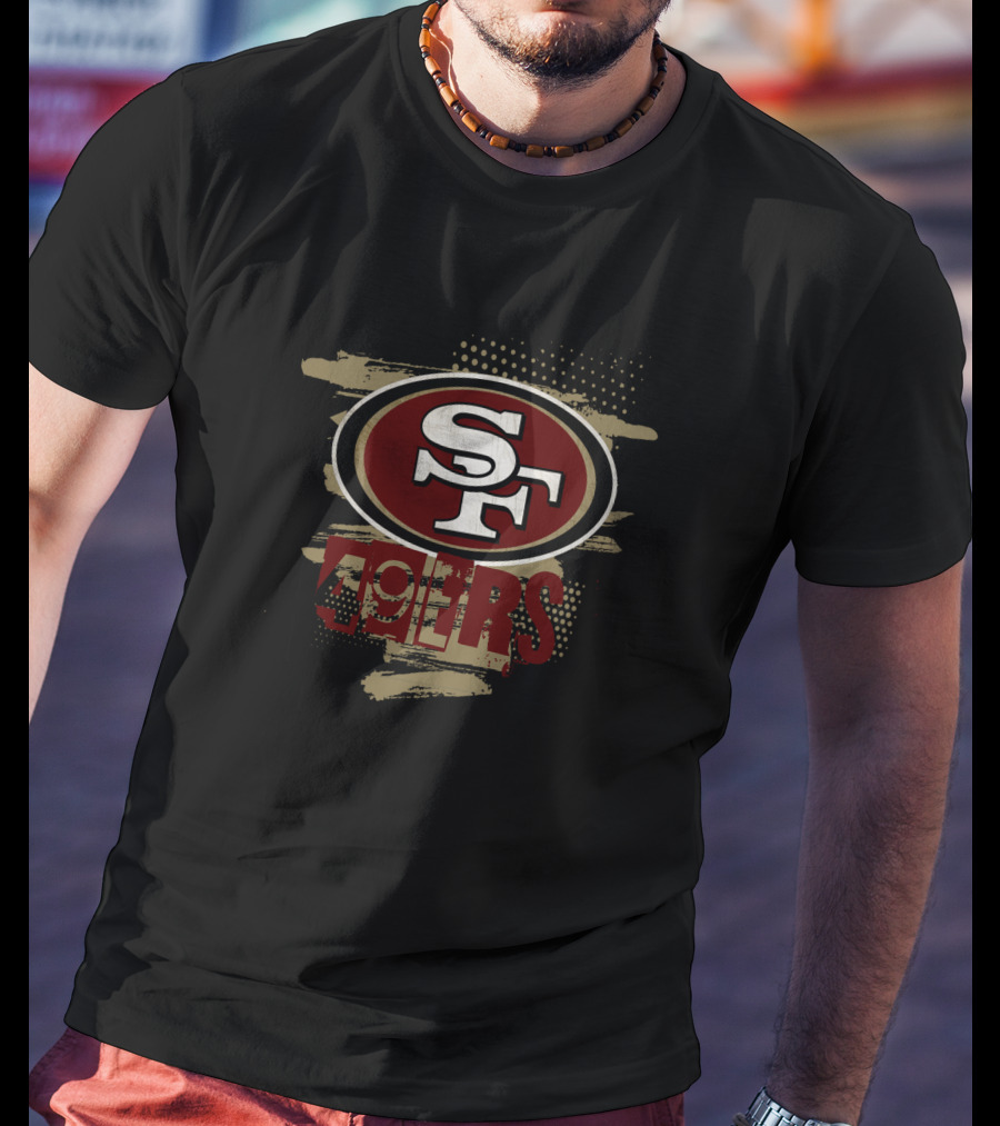 SF 49ERS Oval Red Logo With Distressed Background T-Shirt