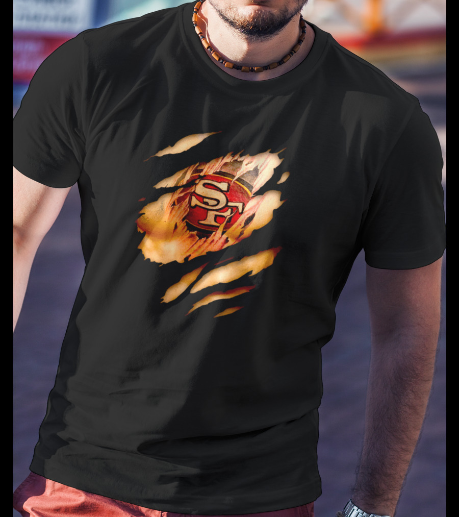 49ers Sf Logo Tattoo Effect Ripped Skin T-Shirt