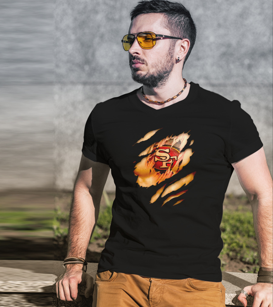 49ers Sf Logo Tattoo Effect Ripped Skin T-Shirt
