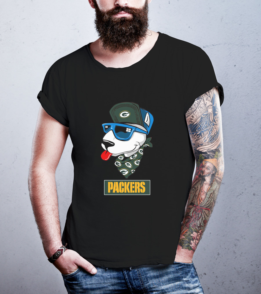 Packers Bull Terrier With Cap And Bandana T-Shirt