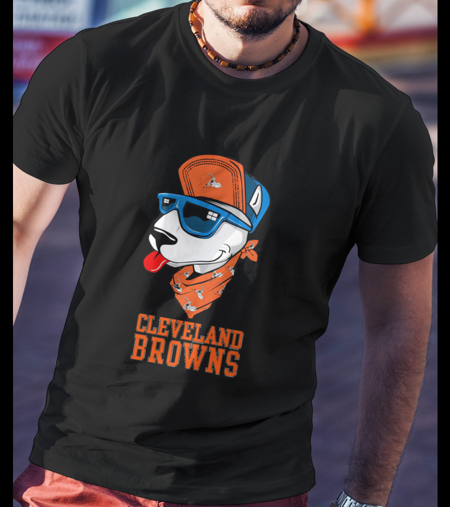 Cleveland Browns Bull Terrier With Sunglasses And Bandana T-Shirt