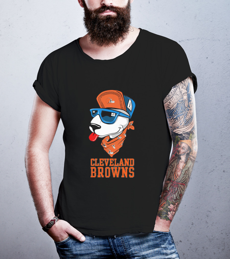 Cleveland Browns Bull Terrier With Sunglasses And Bandana T-Shirt