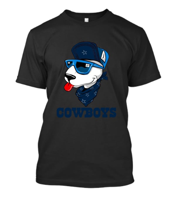 Cowboys Bull Terrier In Blue Sunglasses And Bandana T-Shirt