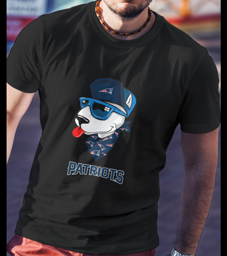 Patriots Bull Terrier Wearing Sunglasses And Cap With Bandana T-Shirt